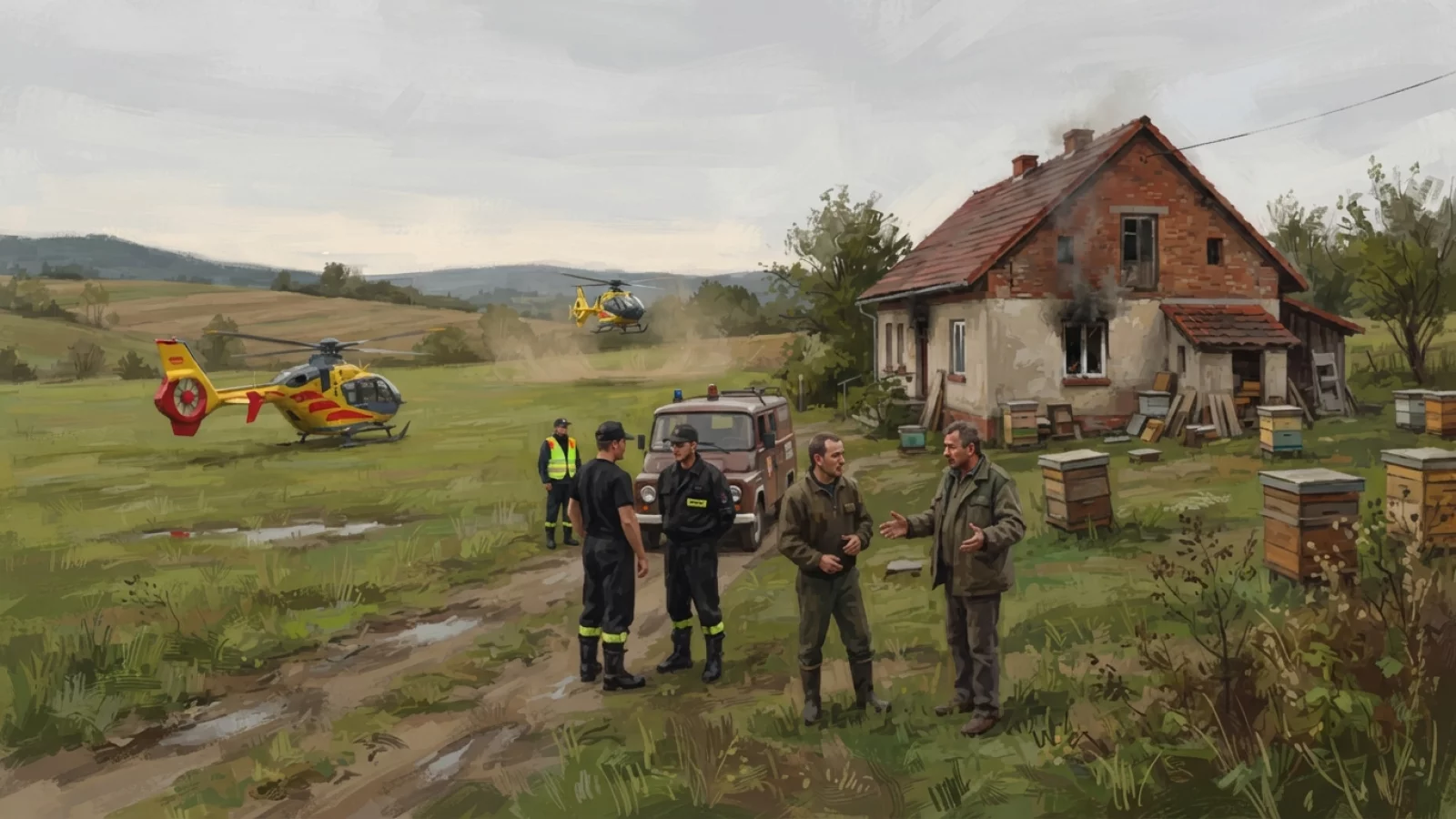 Dwa śmigłowce LPR pod Zakliczynem. Wybuch i pożar w budynku z miodem